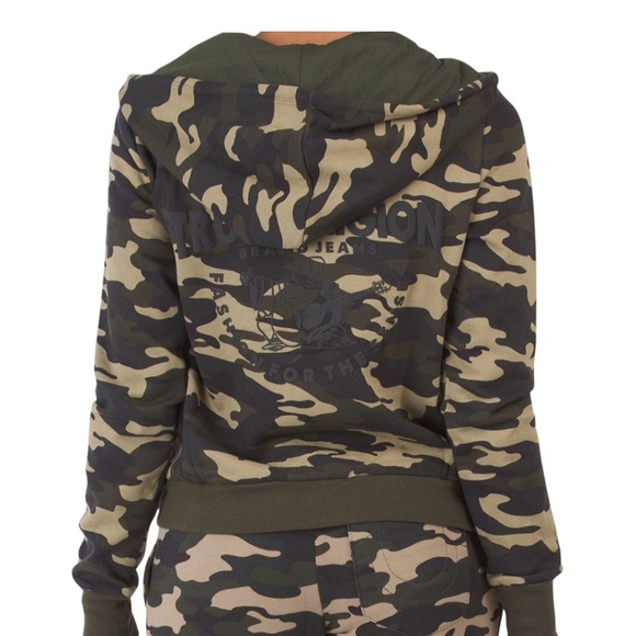True Religion Full Zip Hoodie Camouflage Sweatshirt NWT - Picture 2 of 6